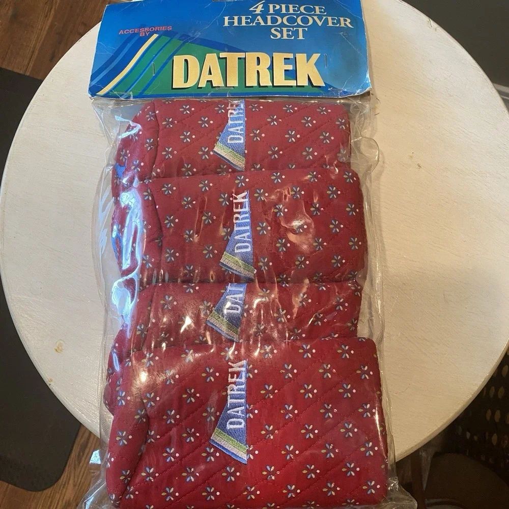 Datrek Golf‎ Club Head Covers Red Floral Vtg Set of 4 Quilted Logo 1 3 5 X New
